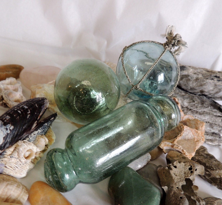 A Trio Of Vintage Japanese Glass Rollers Fishing Floats Handblown