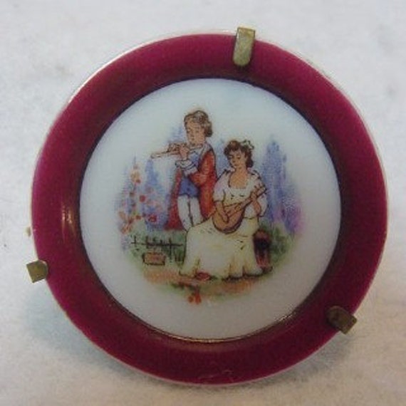 Vintage Miniature Porcelain Plate With Brass Stand