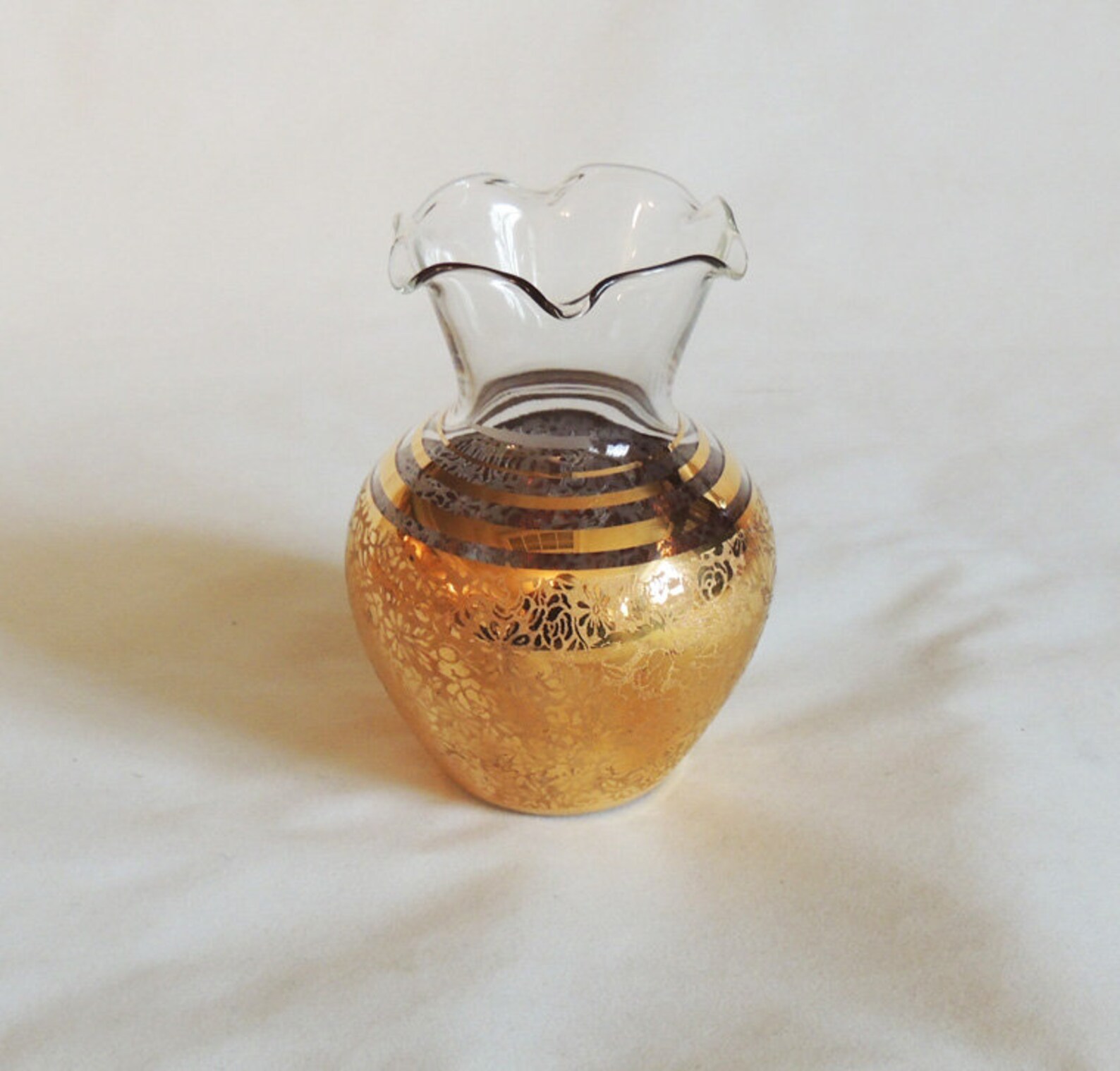 3 Vintage RANSGIL 22K Gold Overlay Glass Vanity Vases.. Etsy