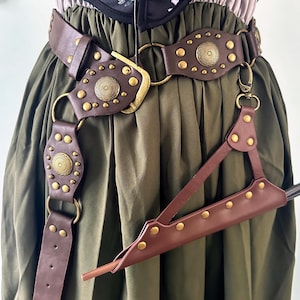 2-Piece Magic Wand Holster & Vegan Leather Belt | Wizard Witch Cosplay Accessory | LARP Renaissance Faire Fantasy Costume | Brown studded