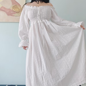 white milkmaid dress long sleeve Milkmaid Dress White Cotton