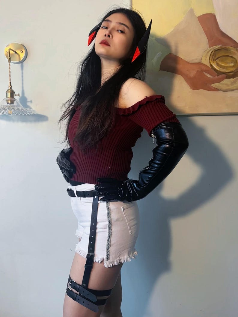 Ines Cosplay Set: 3D Printed Horns + Long Zipper Gloves + Tactical Leg ...