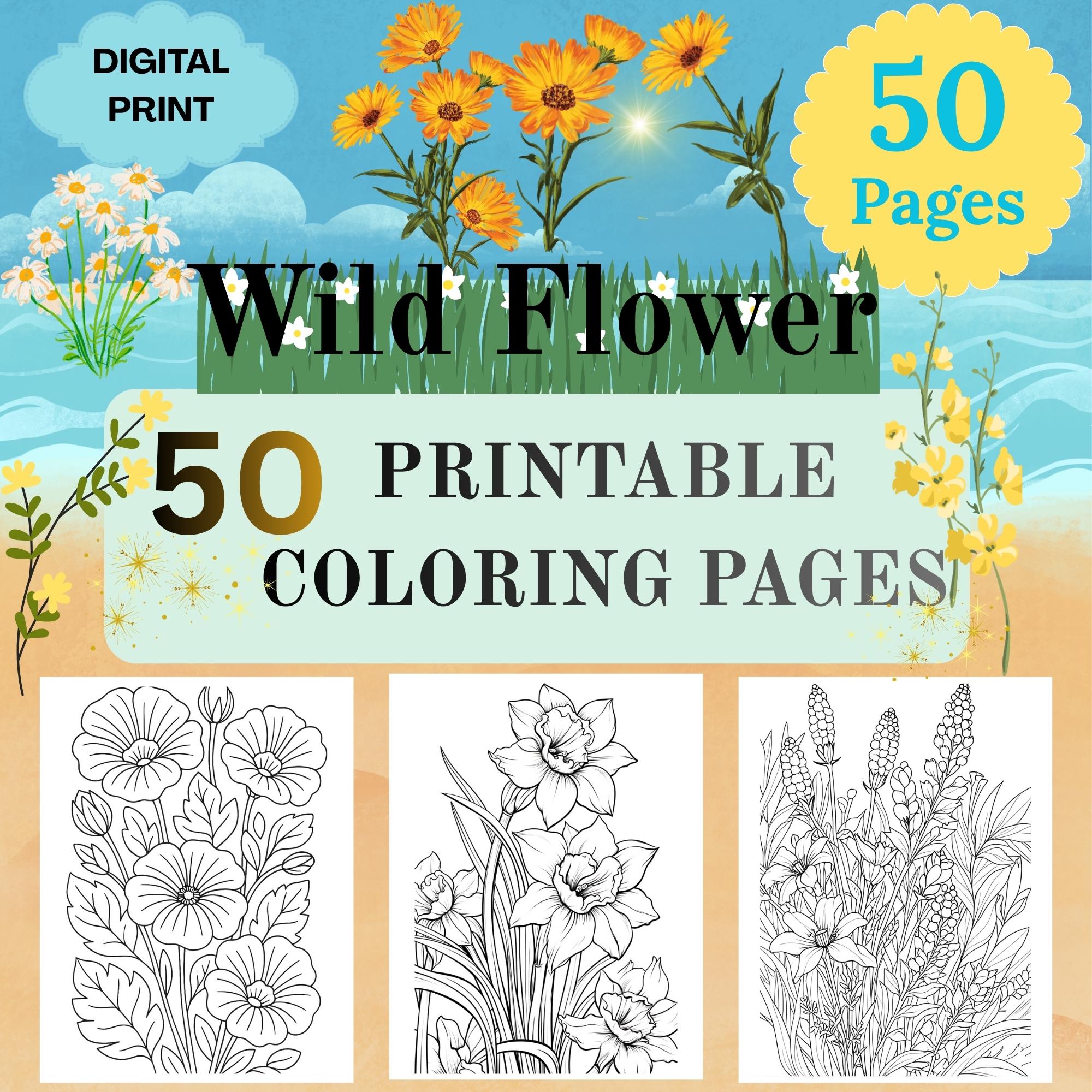 Wild Flower Coloring Pages for Kids: 50 Simple Design( PDF Download ...