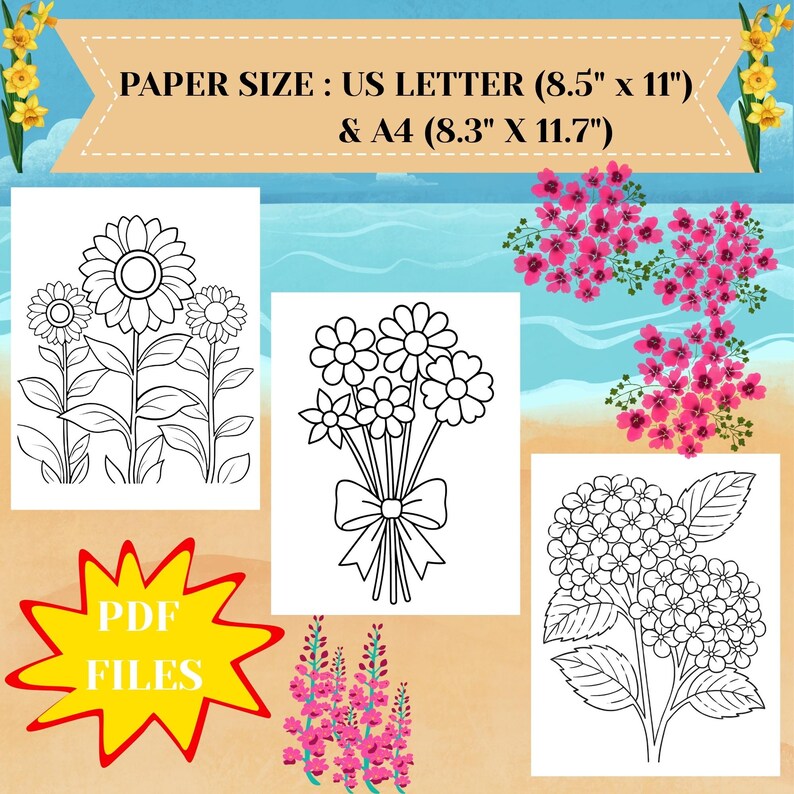 Wild Flower Coloring Pages for Kids: 50 Simple Design( PDF Download ...