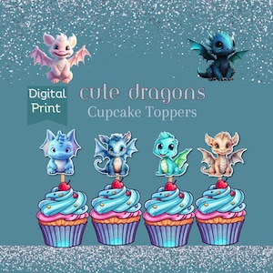 Cute Dragon Cupcake Topper, Cake Toppers, Decoration, Instant Digital Download, PRINTABLE.