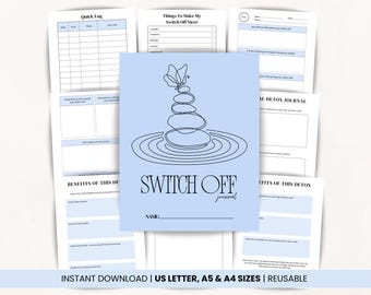 Digital Detox Journal, Self Care Journal, Mindfulness Workbook, Mental Health Planner, Unplug Journal, Printable PDF, Digital Download
