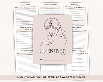 Self Discovery Journal Printable, Guided Self Reflection Workbook, Personal Growth Journal For Women, Digital Journal PDF, Shadow Work