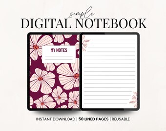 Minimalist Digital Notebook, Simple Digital Journal, Digital Diary, GoodNotes Notebook, Digital Notes, iPad Notebook PDF, Notebook Journal