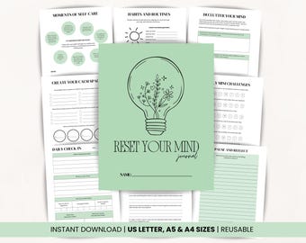 Mind Reset & Growth Planner, Mental Health Gift, Journal Prompts, Self Healing Journal, Self Care Journal, Self Help Workbook, Printable PDF
