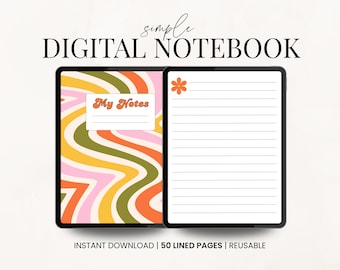 Retro Digital Notebook, GoodNotes PDF, Digital Notes For iPad, Digital Diary, Simple Digital Journal, Reusable PDF, Digital Planner Notebook