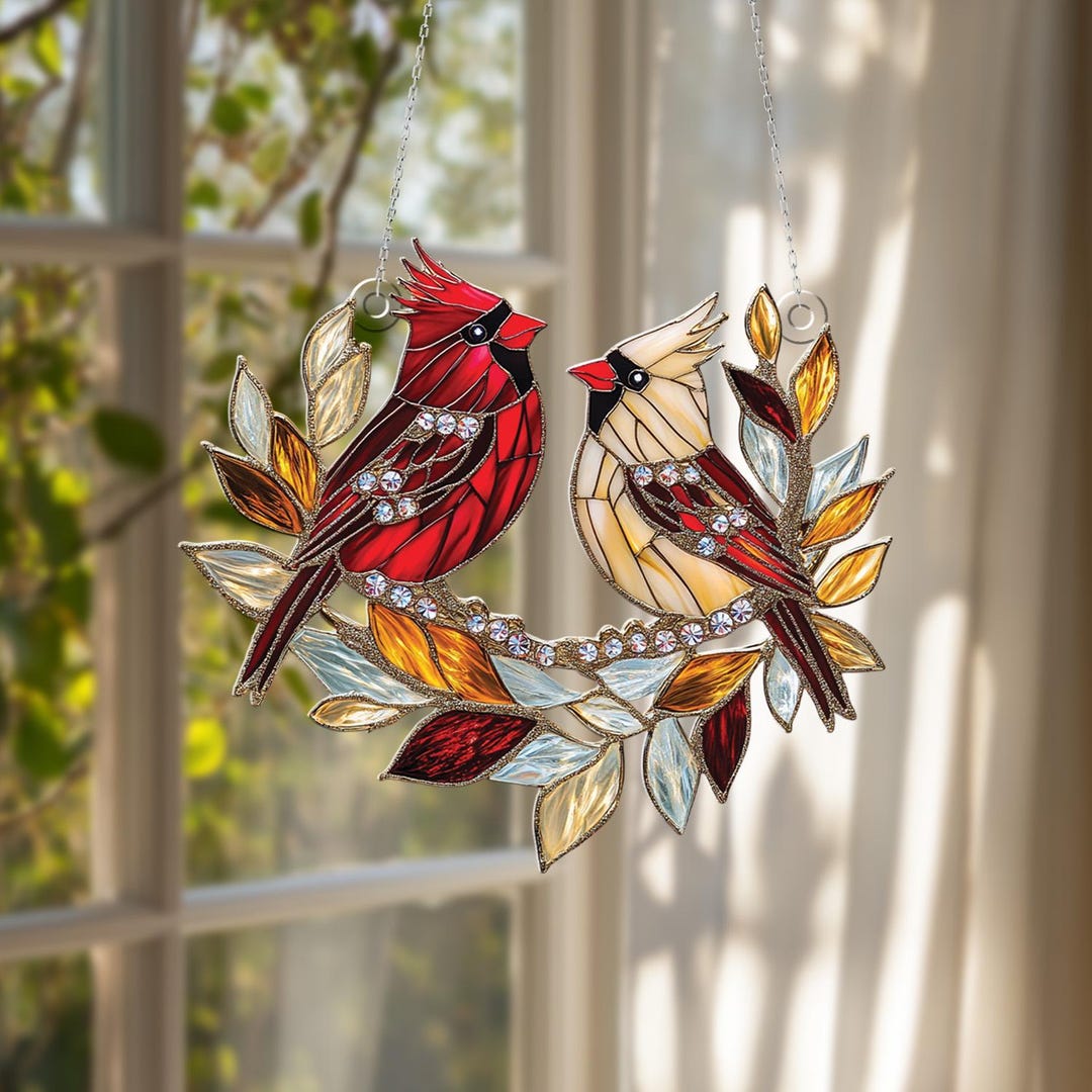 Cardinal Couple Acrylic Window Hanging, Bird Home Decor - Etsy