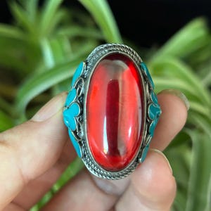 Tibetischer Kupfer roter Edelstein Ring, verstellbarer Ring, Vintage Handgemachter Ring, Schmuck Geschenk, Knöchel Daumen Ring Inspirational Ring, Kristall Ring fe011
