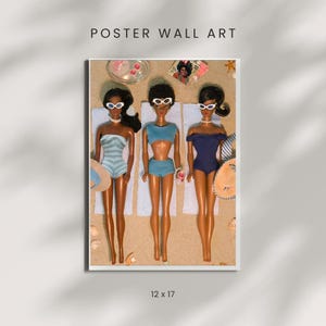 Retro Barbie Beach Poster Wall Art – Vintage-Inspired Fashion Doll Print 12x17