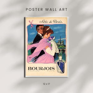 Soir de Paris Digital Poster | Vintage Bourjois Perfume Wall Art | Romantic Paris Illustration Printable 12x17