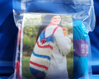 DIY Crochet Tote Bag Kit: Red, White & Blue Yarn (Adult)