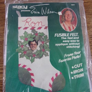 Fusible Felt Kit, 1984 Vintage, Christmas Stocking, Picture Frame Kit, Stocking Diy kit
