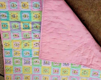Baby Blanket in Pastel Pink and Yellow - Handmade Cuddle Companion