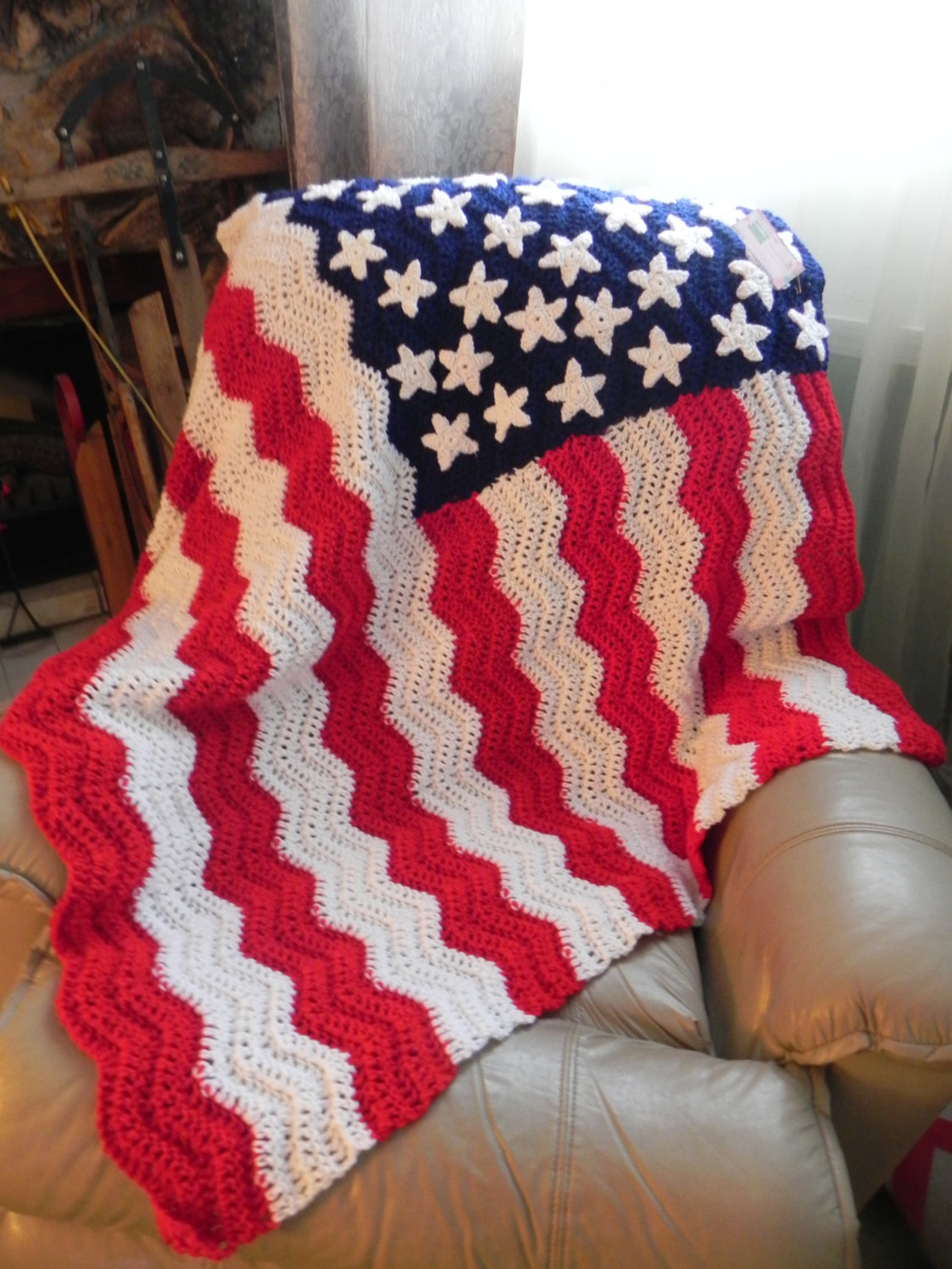 Hand Crocheted Wavy Old Glory American Flag flag afghan flag Etsy