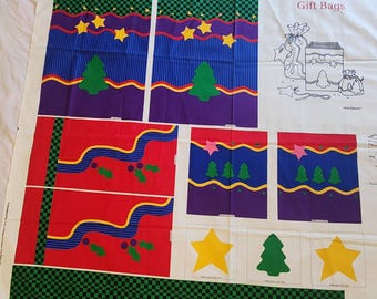 DIY Christmas Gift Bag Kit - Fabric Panel for Handmade Holiday Present Wrapping