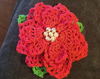Crocheted poinsettia pin, Poinsettia Broach