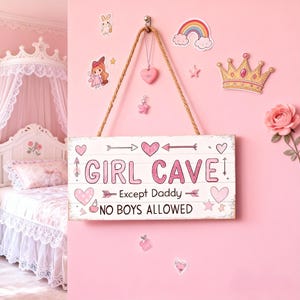 Placa &quot;Caverna da Menina&quot;, Decoração para Quarto de Adolescente, Placa &quot;Meninos Não Permitidos&quot;, Enfeite de Parede Personalizado para Quarto de Meninas, Decoração Fofa Exclusiva para Meninas