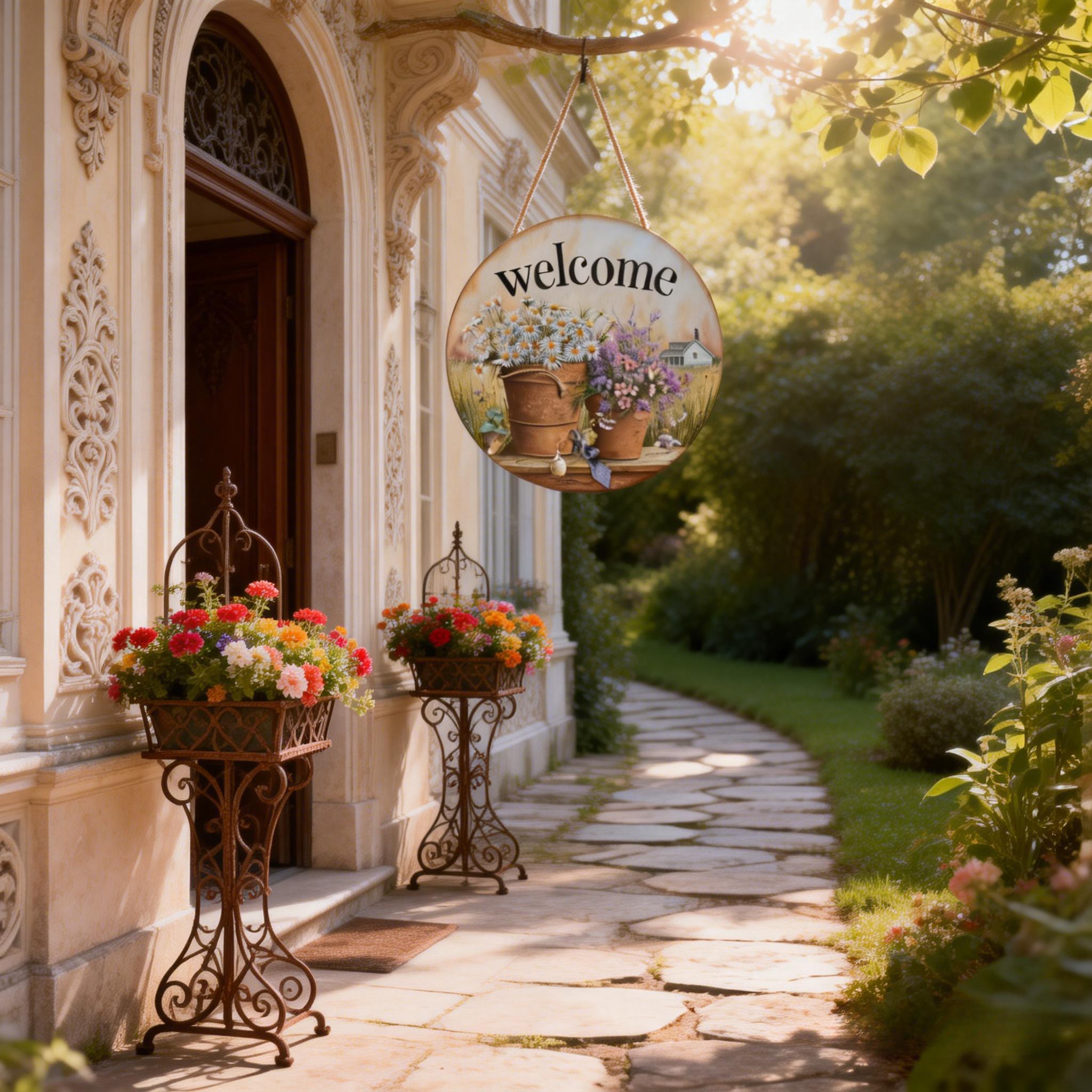 Welcome Spring Floral Door Hanger - Wood Sign for Porch, Front Door ...
