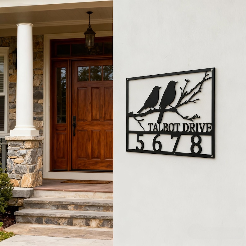 Custom Address Plaque, Modern House Number Sign With Bird Design, Metal ...