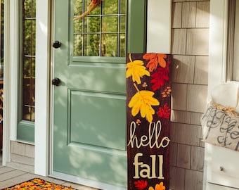 Happy Fall Porch Sign, Large Welcome Autumn Decor, Leaning Wood Sign for Porch, Give Thanks Seasonal Farmhouse Decor