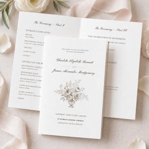 Catholic Wedding Mass Program Template, Floral Vase Canva Booklet, Editable (US Letter, A4, Mobile)