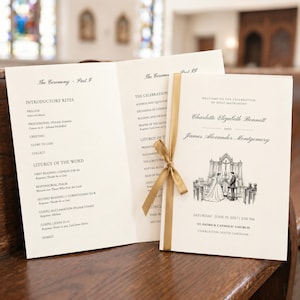 Catholic Wedding Mass Program Template, Elegant Ceremony Booklet, Editable Canva (US Letter, A4, Phone)
