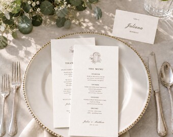 Wedding Menu, Place Card, Thank You Card Template Bundle Editable Canva Printable (Digital Download)