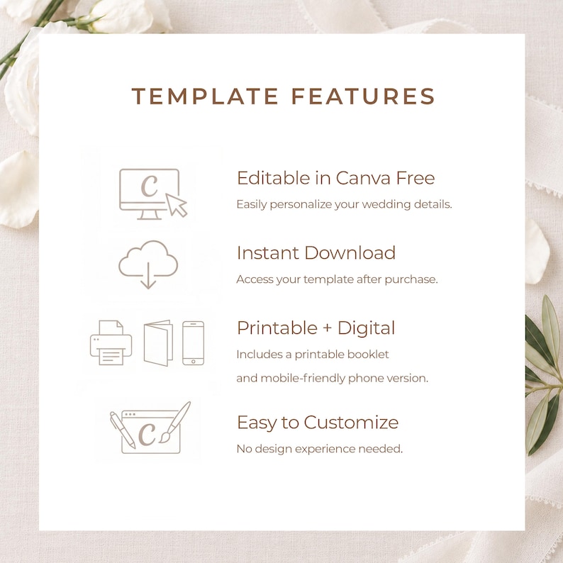 Editable Catholic Wedding Program Template, Floral Vase Design (US ...