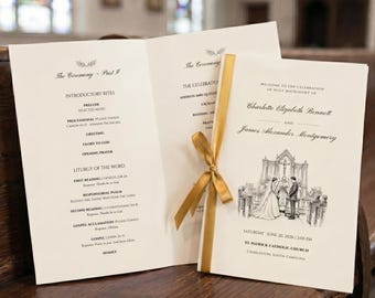 Catholic Wedding Mass Program Template, Editable Canva Booklet (US Letter, A4, Phone)