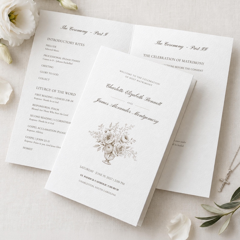 Editable Catholic Wedding Program Template, Floral Vase Design (US ...