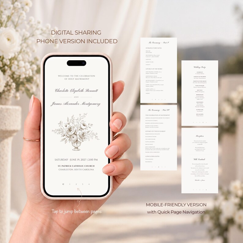 Editable Catholic Wedding Program Template, Floral Vase Design (US ...
