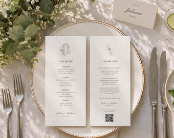 Wedding Menu Place Card and Thank You Card Template Bundle, Editable Canva Printable (Digital Download)