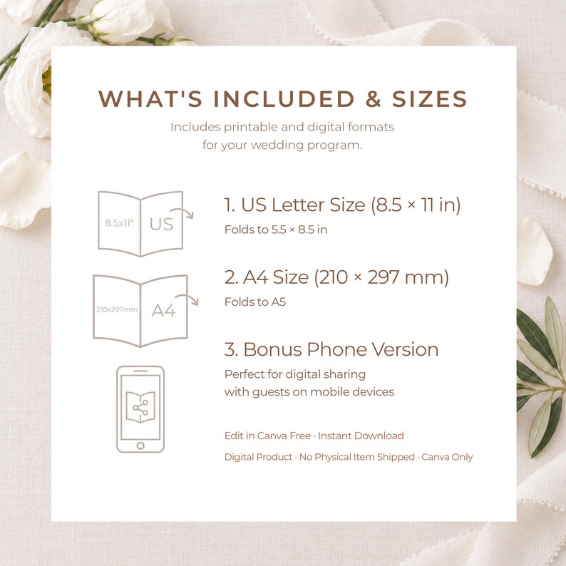 Editable Catholic Wedding Program Template, Floral Vase Design (US ...