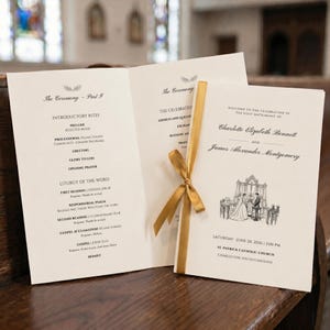 Catholic Wedding Mass Program Template, Elegant Ceremony Booklet, Editable Canva (US Letter, A4, Phone)