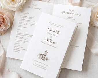 Catholic Wedding Program Template, Folded Ceremony Program, Editable Canva (US Letter, A4, Phone)