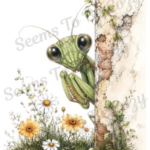 Pacote de Clipart de Insetos Espiando, 25 Desenhos PNG de Insetos Divertidos, Conjunto de Sublimação de Louva-a-Deus Fofo para Jardim, Download Instantâneo