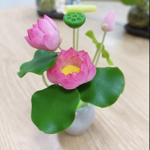 1Pcs Handmade Pink Lily Clay Flower, Mini Potted Clay Lily, Home Decor Gift, Clay Art Flower, Gift Family