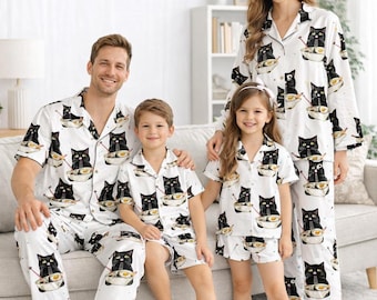 サテンパジャマセット：モノグラム芸者猫の和風ラウンジウェア - Etsy 日本