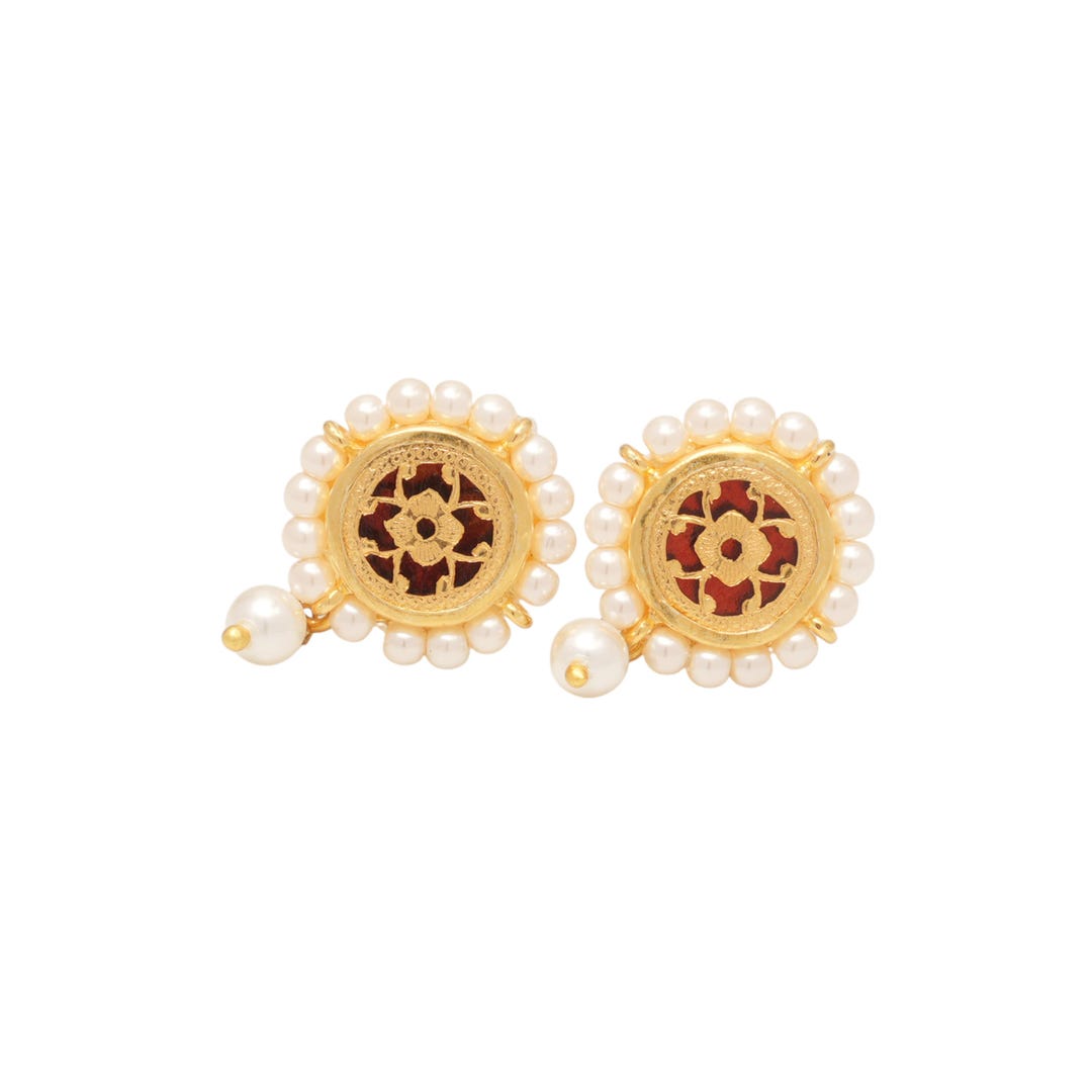 Beautiful Thewa Studs, Floral Motifs, Round Earrings, Thewa Art