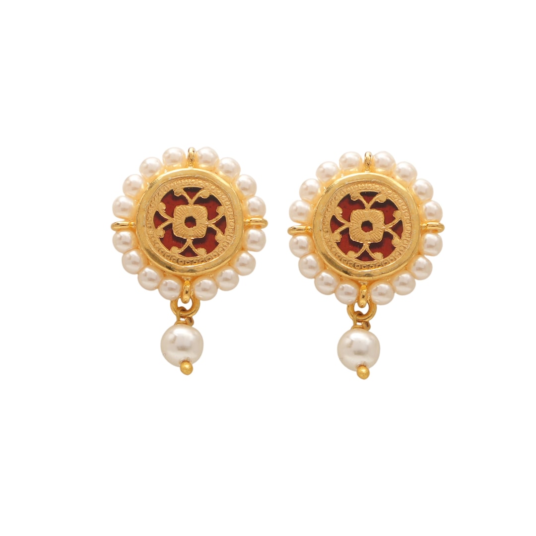 Thewa Floral Earrings: 23kt Gold Enamel, Sterling Silver