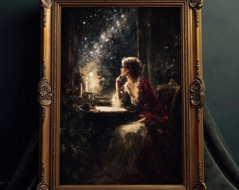 Portretschildering clair-obscur, donkere romantiek muurkunst afdrukbare voor humeurige slaapkamers, Victoriaans-gotisch decor, digitale Instant Download