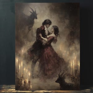 The Devil&#39;s Waltz Gothic Romance Art Print, Digital Download Printable Wall Art, Victorian Dark Romanticist Painting, Baphomet Symbolism Art