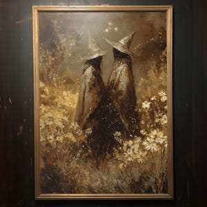 Witchy Lovers in the Meadows, Romantic Witchcore Wall Art, Printable Gothic Wall Art, Dark Cottagecore Decor, Goth Couple Valentines Gift