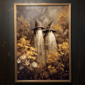 Couple fantôme sorcière, impression romantique fantaisie, téléchargement numérique, art mural imprimable, oeuvre d&#39;art gothique Cottagecore sombre, décoration esthétique sombre