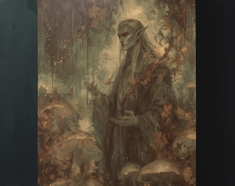 Mystical Forest Fae Art Print, digitale download, afdrukbare muurkunst, Elven Fantasy Reading Nook muurdecor, digitale download, afdrukbare muurkunst, Cottagecore esthetische poster