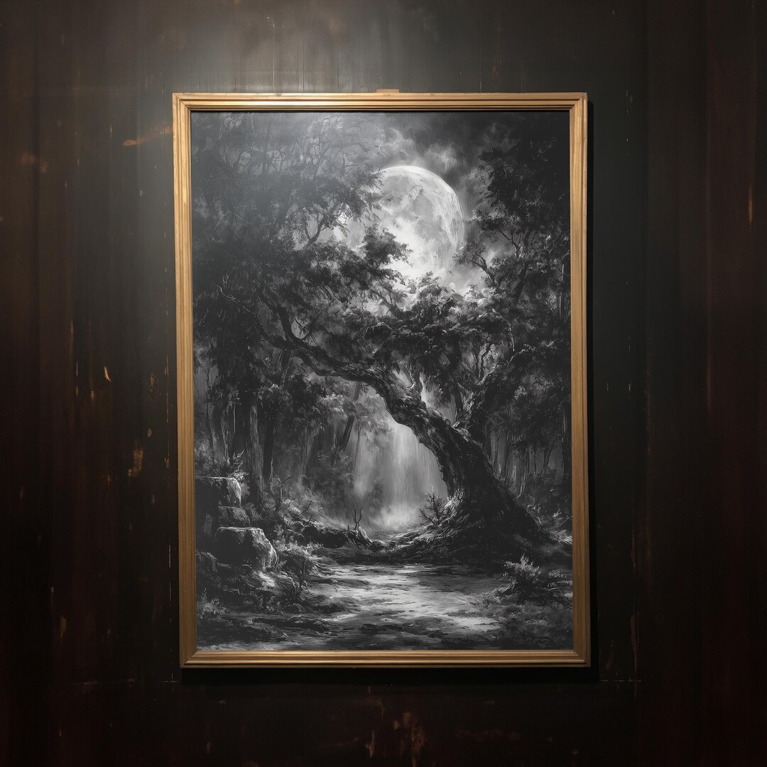 Dark Forest Landscape Art Print, Digital Download, Pri…